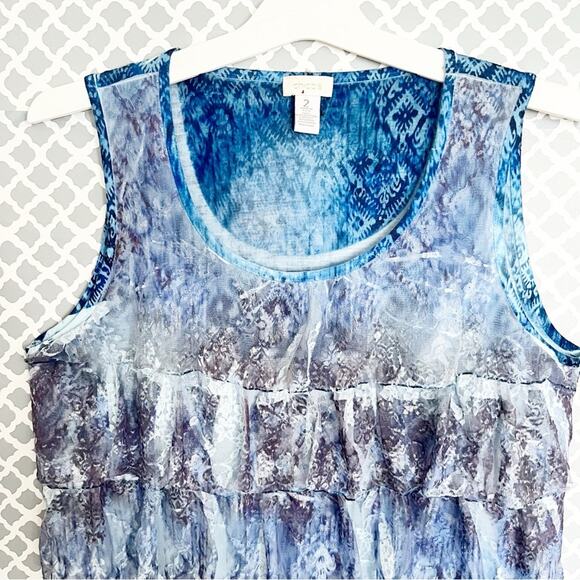 CHICO’S Blue Ikat Print Lace Ruffle Tank Top - Size 2 | Large | 12 - Picture 5 of 9
